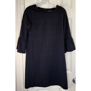 Banana Republic XS Navy Plaid Textured Shift Dress Bell Sleeves Soft Knit Fabric